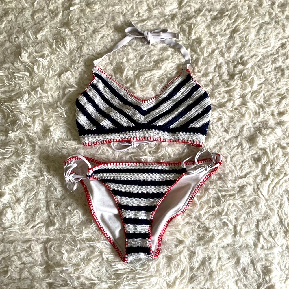 {XHILARATION} Patriotic Knit Bikini M Bottom D/DD Top! - Picture 1 of 10